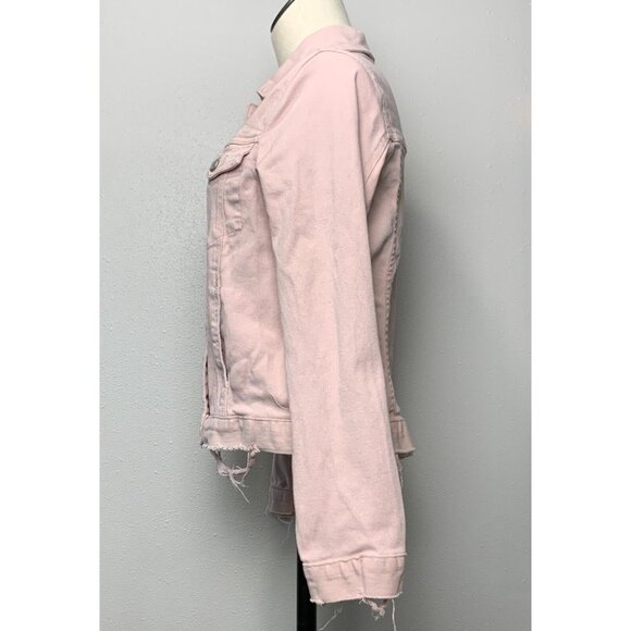 Judy Blue Womens Pink Denim Jacket Size S Distressed Hem Button Up Pockets - Picture 4 of 16